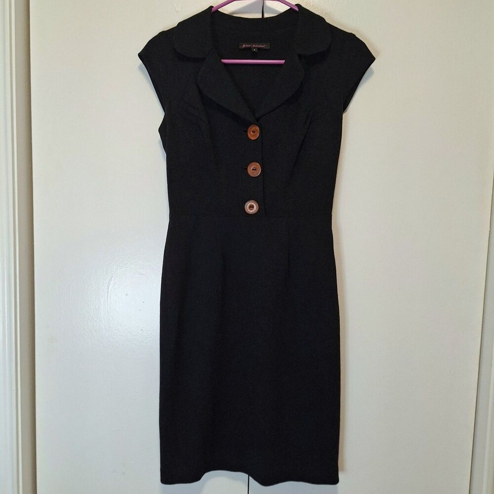 Betsey Johnson Black Dress With Buttons Rayon Sz 2